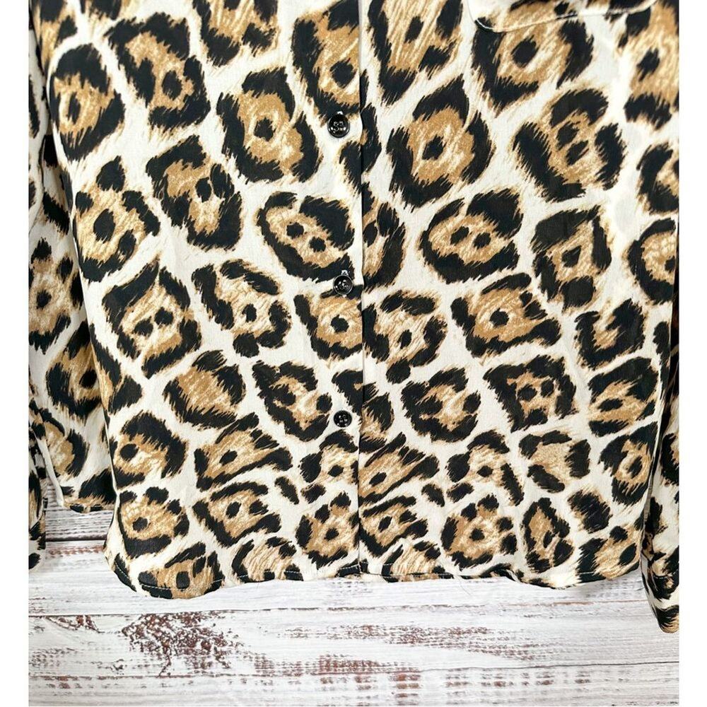 Philosophy Womens Leopard Print Collared Button-Up Blouse Brown Black Size Small - Picture 3 of 12